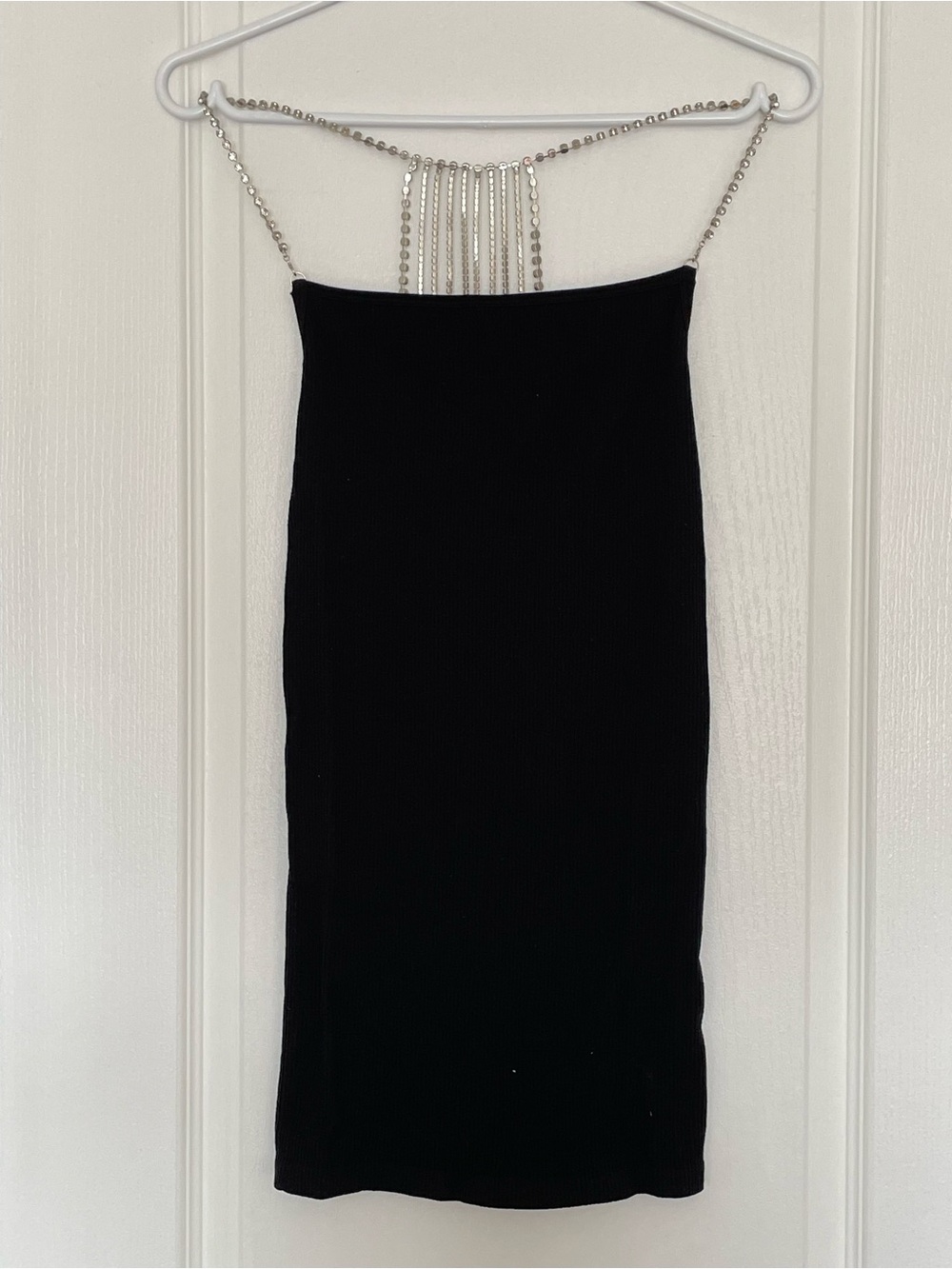 Zara Black Strapless Dress with Silver Chain Detail
